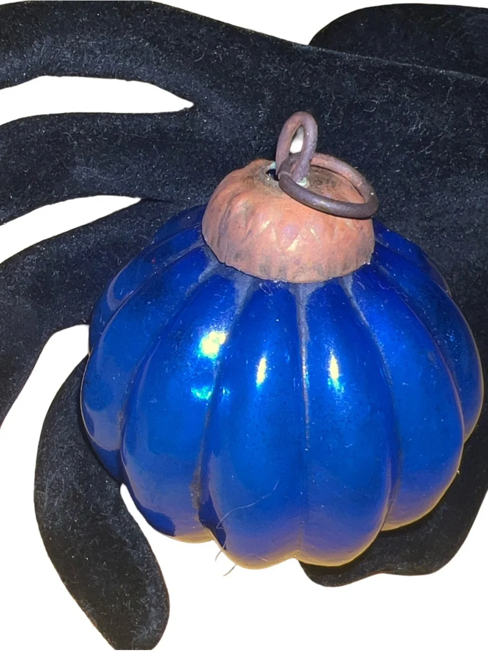 Vintage Old German Cobalt Blue Pumpkin Kugel Christmas Tree Ornament